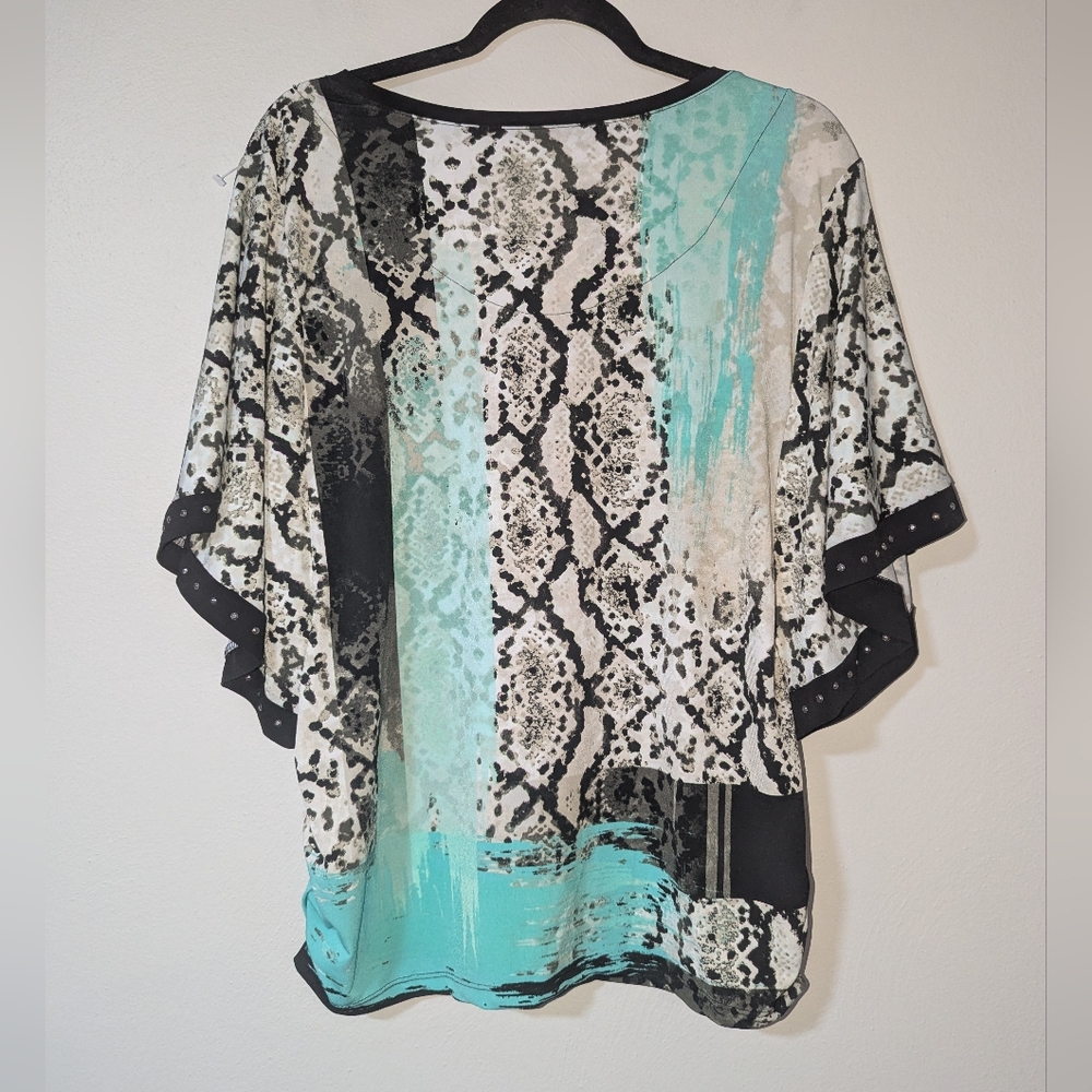 L JM Collection Python Print Embellished Bat Wing Top‎ - Picture 6 of 6
